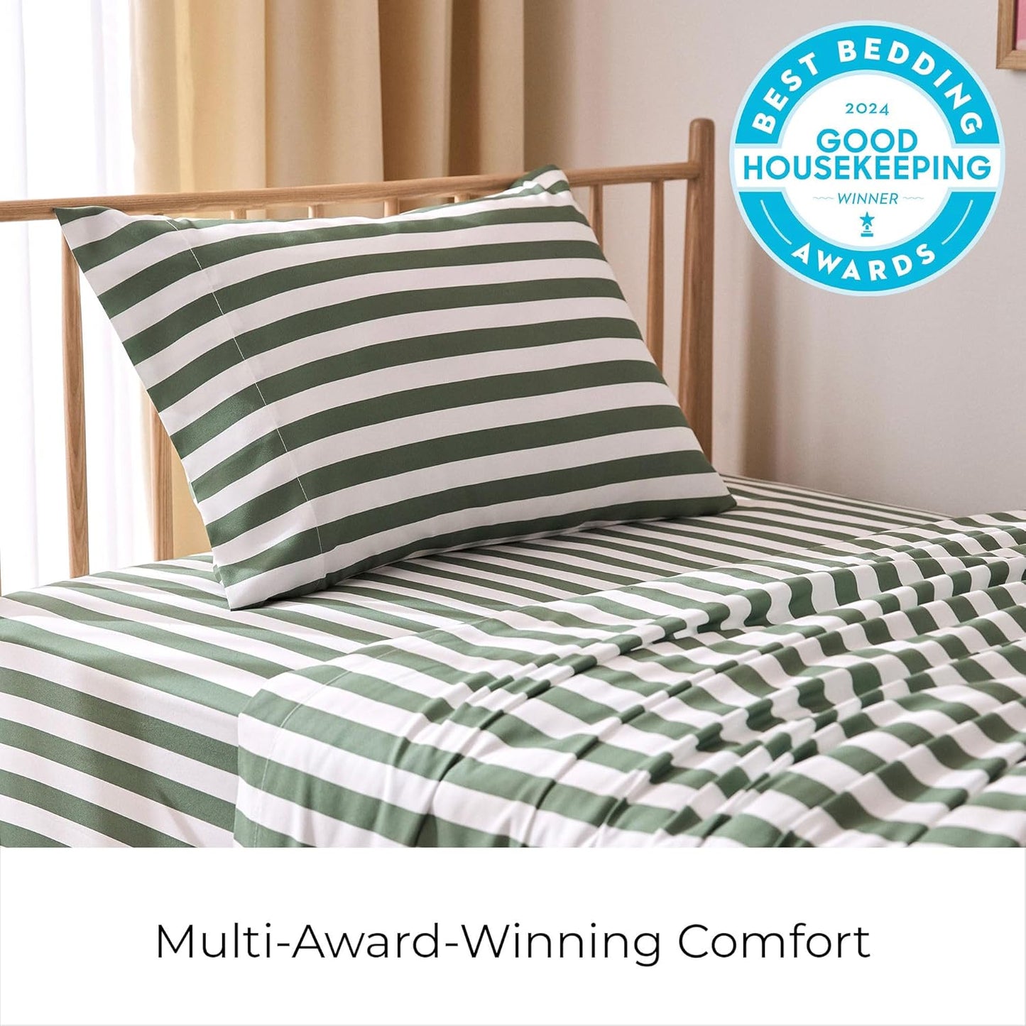 Mellanni Twin XL Sheets Set - 3 PC Iconic Collection Bedding - Hotel Luxury, Extra Soft, Cooling Bed Sheets - Wrinkle, Fade, Stain Resistant (Twin Extra Long, Oxford Stripe Sage)