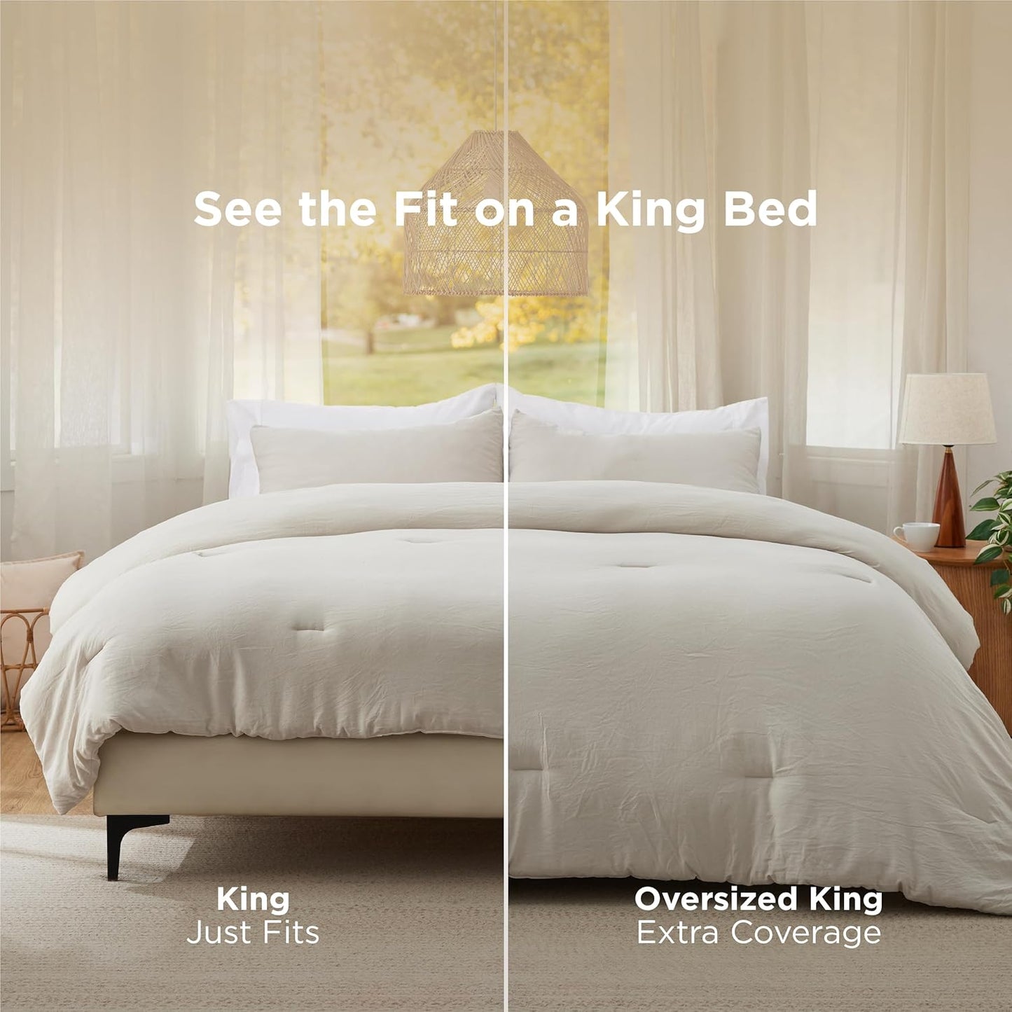 Bedsure California King Size Comforter Set, Beige Soft Prewashed Bedding for All Seasons, 3 Pieces GentleSoft™ Down Alternative Bed Set, 1 Lightweight Comforter (104"x96") and 2 Pillowcases (20"x36")
