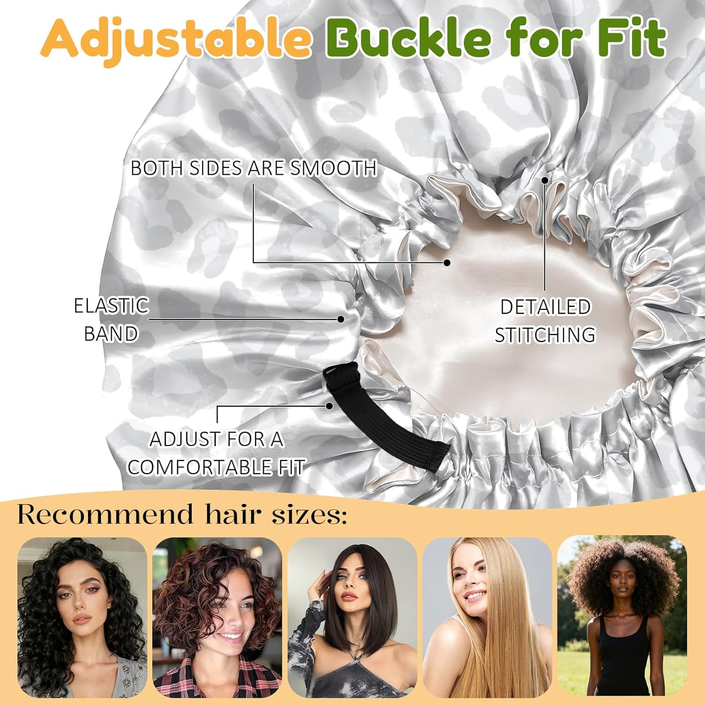 2 PCS Bonnets for Women Girls Satin Hair Bonnet Silk Adjustable Elastic Double Layer Hair Wrap Sleep Cap Comfort Cute-Cow Leopard