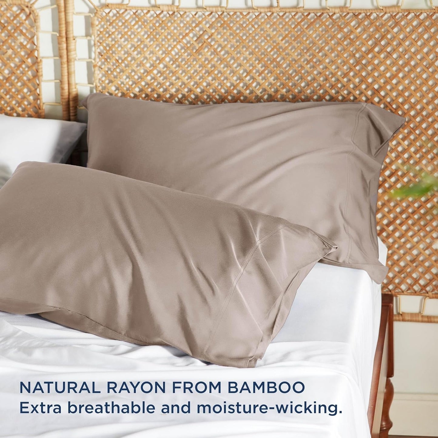 Bedsure King Size Pillow Cases Set of 2, Cooling Pillow Cases King, Rayon Derived from Bamboo Taupe Pillowcases, Breathable & Silky Soft Cool Bedding Pillow Covers with Envelope Closure, 20x36 Inches