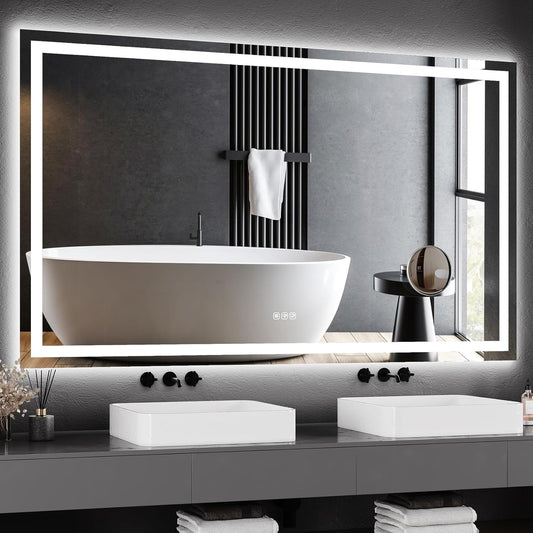 GarveeHome 60x36 LED Bathroom Mirror with Lights, Dimmable, Anti-Fog, Backlit + Front Lit, Smart Bathroom Vanity Mirror for Wall, Memory Function, Shatter-Proof (Horizontal/Vertical)