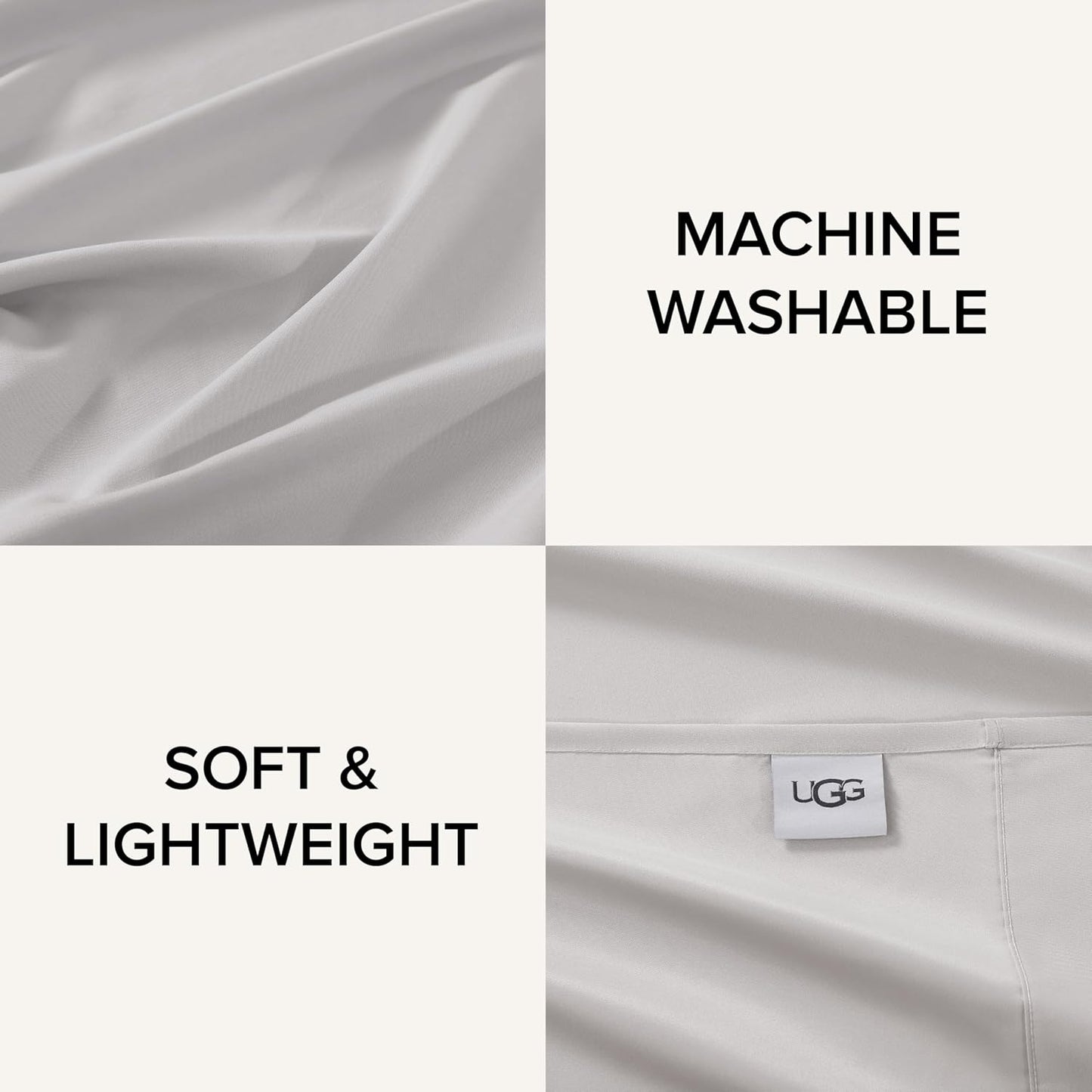 UGG Twin XL Sheet Set 3-Piece Luxury Cooling Sheets Deep Pockets Premium Bedding with 1 Pillow Sham Machine Washable, for Dorm Essentials & College Bedding, Twin XL, Stone Grey (Hedi)
