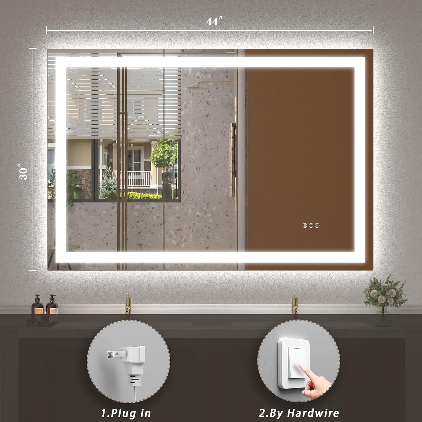 44x 30 LED Mirror for Bathroom, Lighted Vanity Mirror with Lights, Dimmable, Anti-Fog, ETL Listed (Front Lit + Backlit)