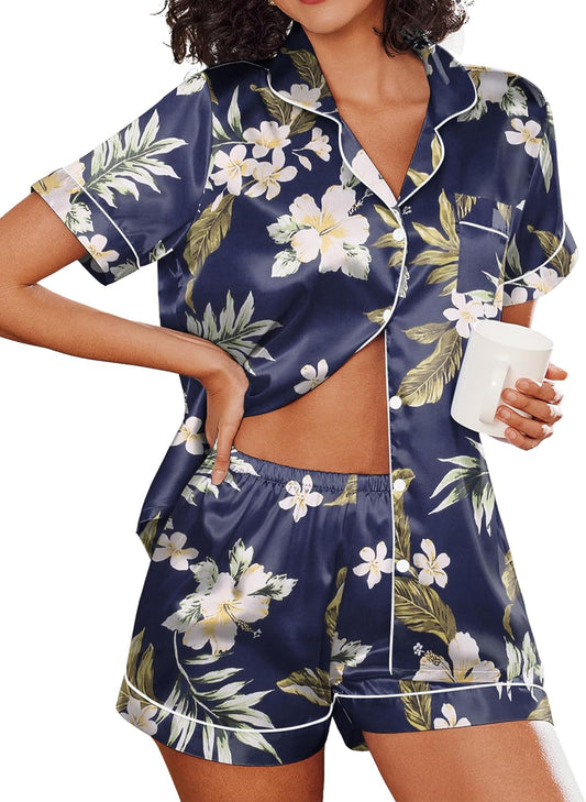 Ekouaer Pajamas for Women Set Silk Satin Pjs Shorts Sleepwear 2 Piece Loungewear S-XXL