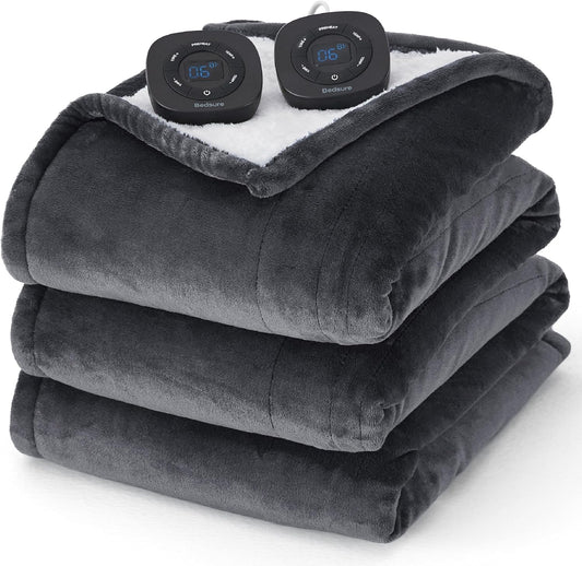 Bedsure Electric Blanket King Size - Dual Control Heated Blanket King Size, Fast Heating with 10 Time Settings & 10 Heat Settings, Warm Gift for Grandma (100x90 inches, Dark Grey)
