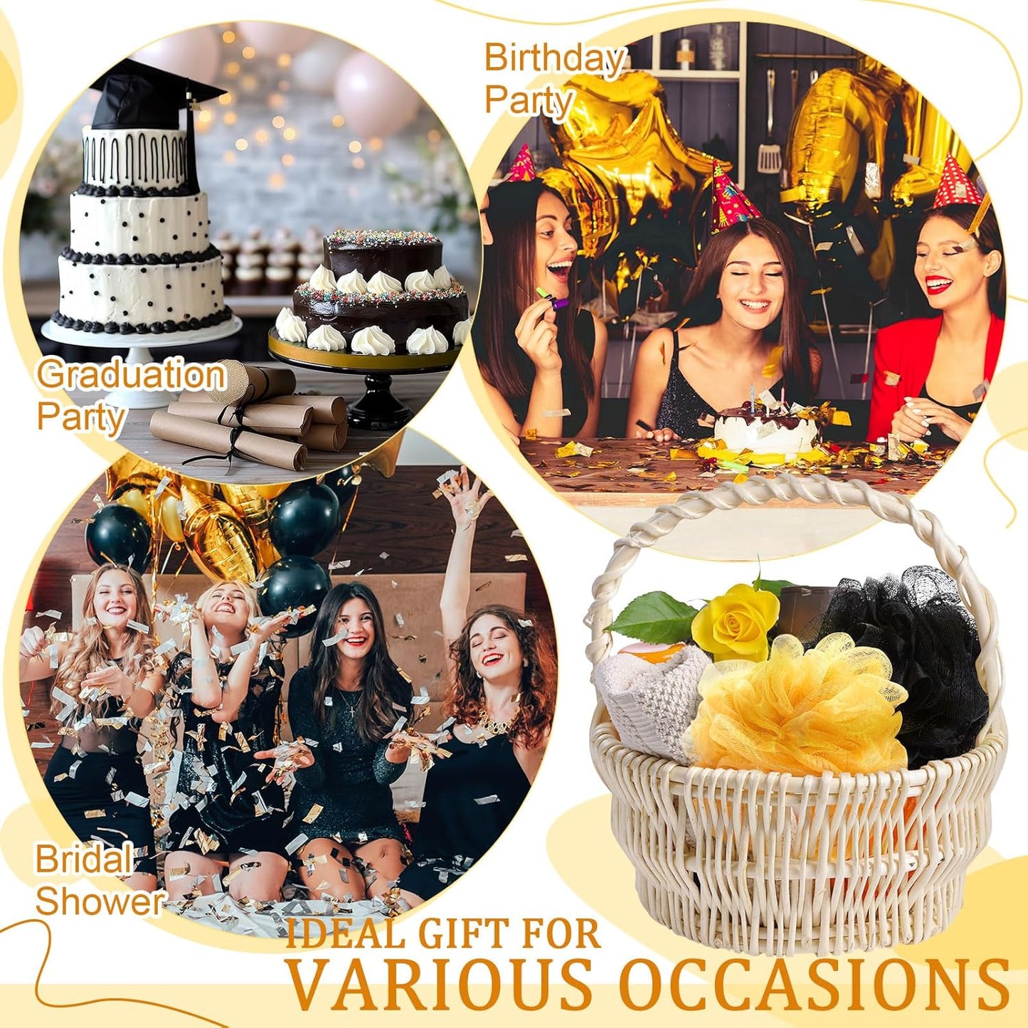 12 Pcs Halloween Bath Loofah Sponge Orange Black Loofah Exfoliating Body Scrubber Shower Sponge 50g Mesh Shower Pouf Balls Gift Set for Women Men Wedding Bathing Accessories(Gold and Black)