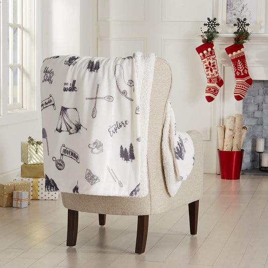 Great Bay Home Decorative Holiday Throw Blanket. Super Soft Fleece Sherpa Holiday Throw Blanket. Hudson Collection (Camping)