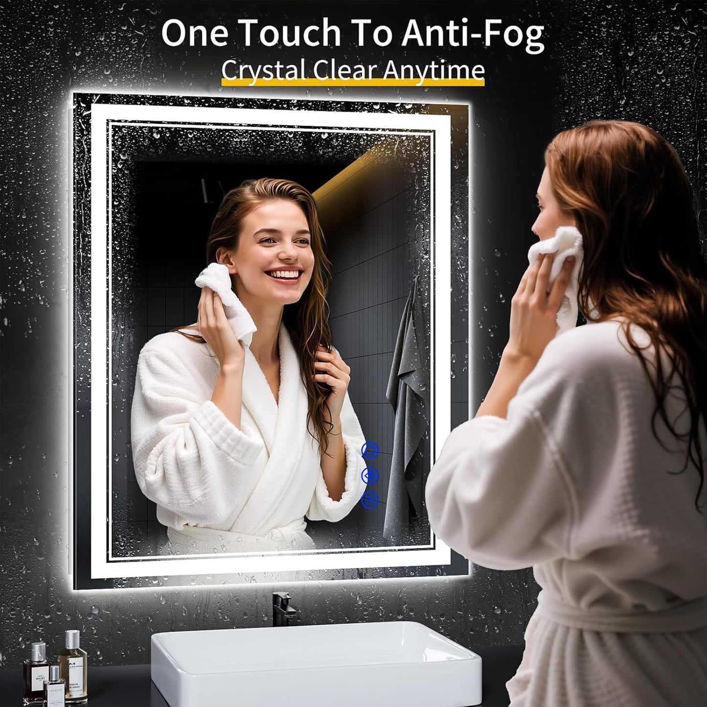 36"x30" LED Bathroom Mirror with Anti-Fog, Stepless Dimmable Lights, 3 Color Modes, Shatter-Proof Tempered Glass, Memory Function & Waterproof Design