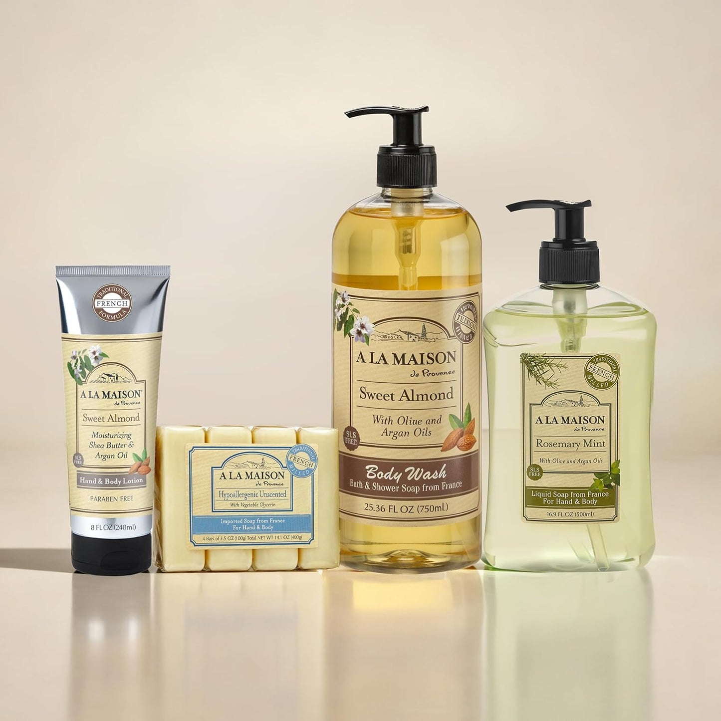 A LA MAISON French Hydrating Liquid Body Wash, Sweet Almond - Natural Body Wash Made with Essential Oils - Biodegradable, Plant-Based, Vegan, Cruelty-Free, Alcohol & Paraben Free (25.36 oz, 1 Pack)