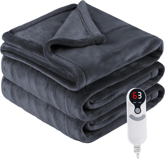 Electric Heated Blanket Throw Size 50" x 60" Heated Throw with 6 Heating Levels & 3 Hours Auto Off, Machine Washable, Dark Gray
