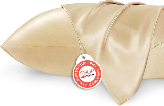 Bedsure Satin Pillowcase 2 Pack Similar to Silk Pillow Cases Standard Size, Pillow Case for Sleeping Women with Envelope Closure, Gifts for Women Men, Champagne Gold, 20x26 Inches, 2pcs