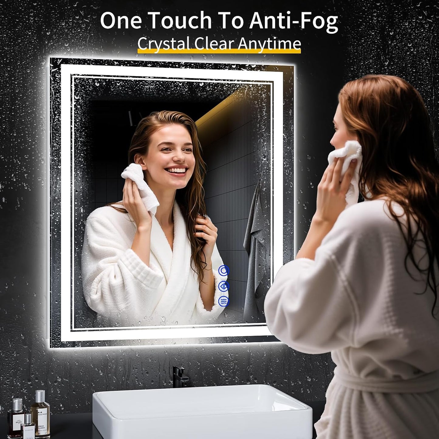 32"x28" LED Bathroom Mirror with Anti-Fog, Stepless Dimmable Lights, 3 Color Modes, Shatter-Proof Tempered Glass, Memory Function & Waterproof Design