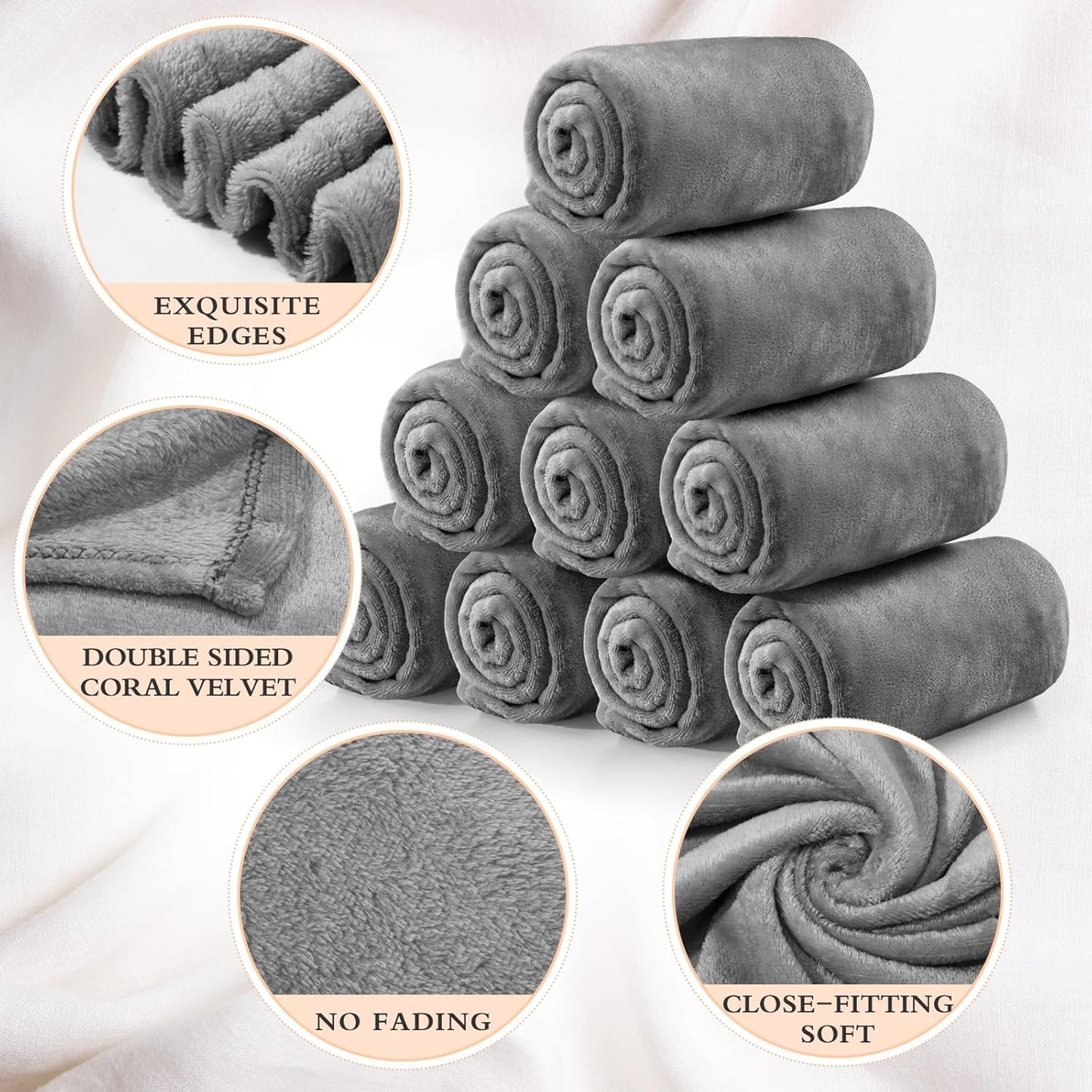 Tinideya 12 Pcs Flannel Fleece Throw Blanket Bulk 50 x 60 Inch Soft Fleece Blanket Warm Throw Blanket Coral Blankets for Couch Sofa Home Wedding Gifts Season (Light Gray)