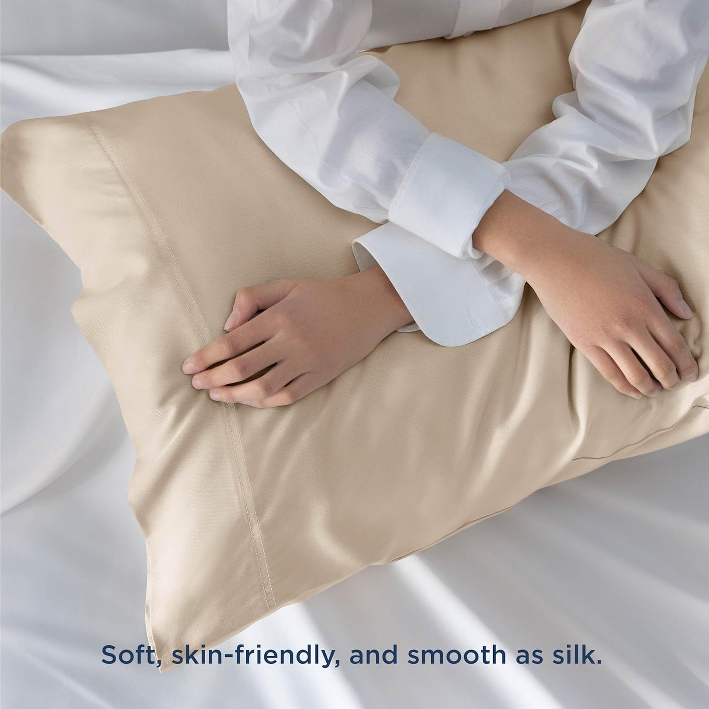 Bedsure Pillow Cases Standard Size, Cooling Pillow Cases, Rayon Derived from Bamboo Beige Pillowcases Standard Set of 2, Breathable & Soft Bedding Pillow Covers with Envelope Closure, 20x26 Inches