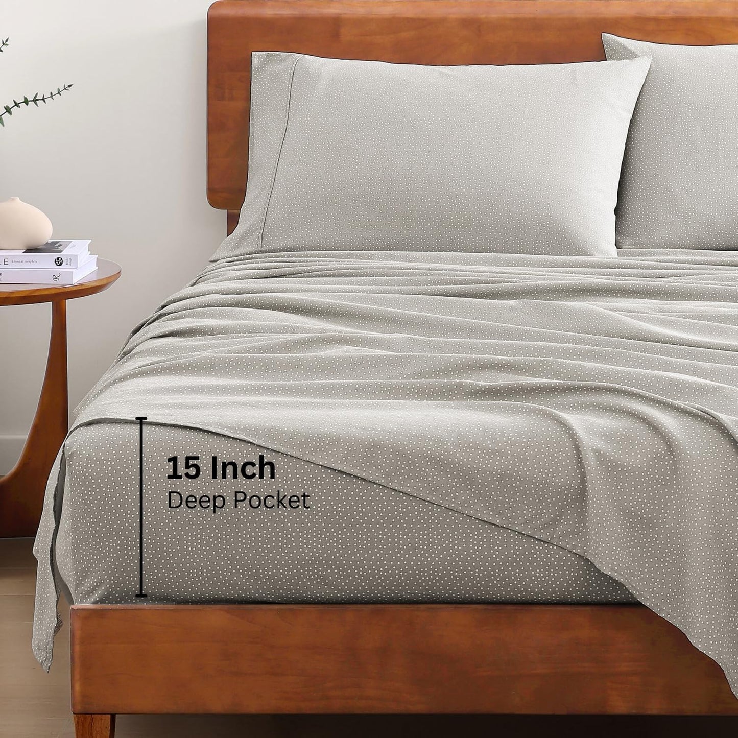 LANE LINEN 100% Organic Cotton Sheets California King Size, Low Pilling Fade Resistant Naturally Cooling Cal King Bedding Set, Soft & Comfy Sustainably Produced Printed Cotton Sheets - Snowdrop