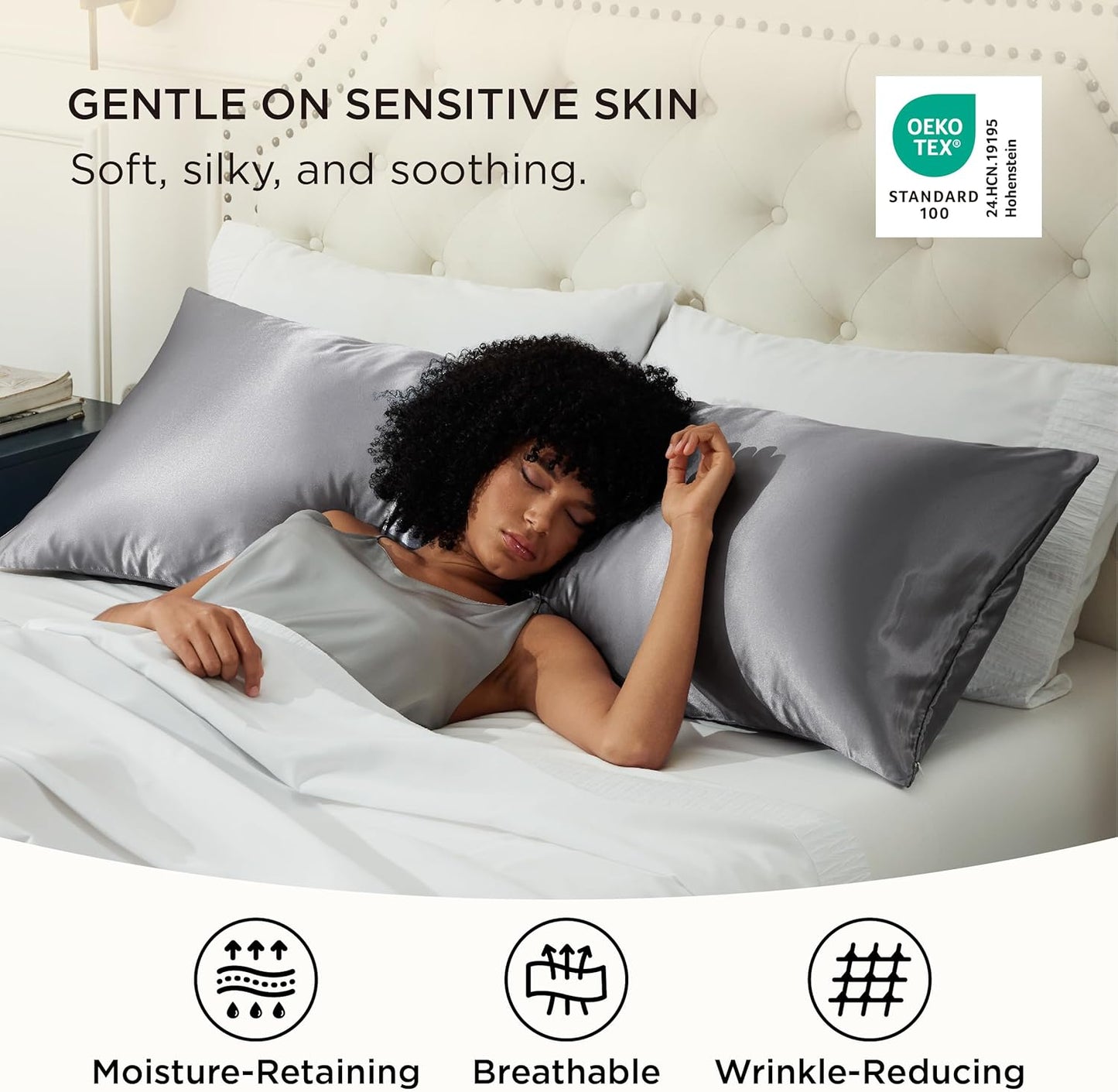 Bedsure Satin Body Pillow Pillowcase, Similar to Silk Body Pillow Cover with Zipper, Soft & Breathable Long Pillow Case, Cooling & Silky Long Pillowcase for Hair and Skin, Dark Grey, 20x54 Inches