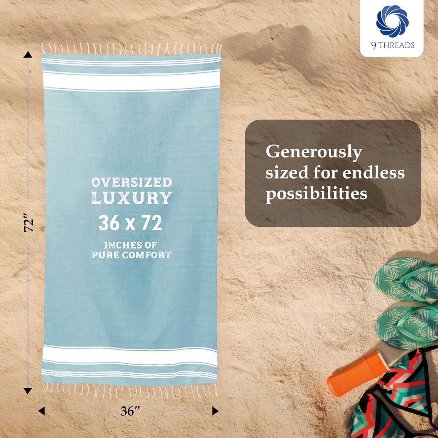 Cotton Turkish Beach Towel Towels Oversized 36"x72" Pool Absorbent Extra Large Quick Dry Sand Travel Towel (Green, 2 Pack)