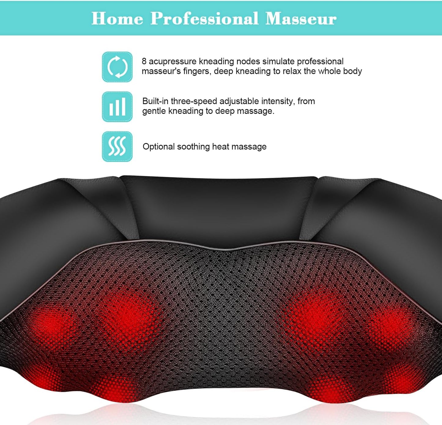 Shiatsu Neck and Back Massager with Heat, Electric Deep Tissue 4D Kneading Massage Pillow for Shoulder, Leg, Body Muscle Pain Relief - Best Gifts for Women Men Mom Dad