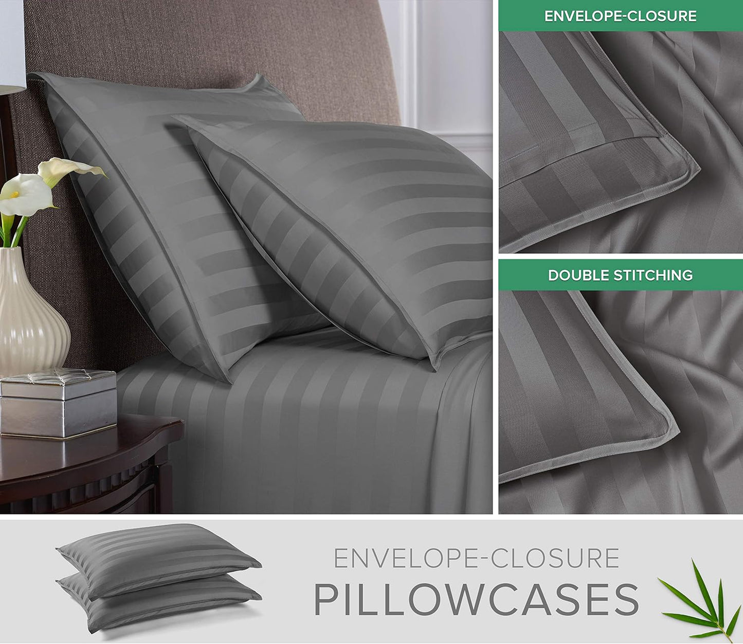 Split King Sheets by Pure Bamboo, Genuine 100% Organic Viscose Derived from Bamboo Bed Sheet Set, Soft & Cooling, Double Stitching *Not for Split Top (Split King, Jacquard Stone)