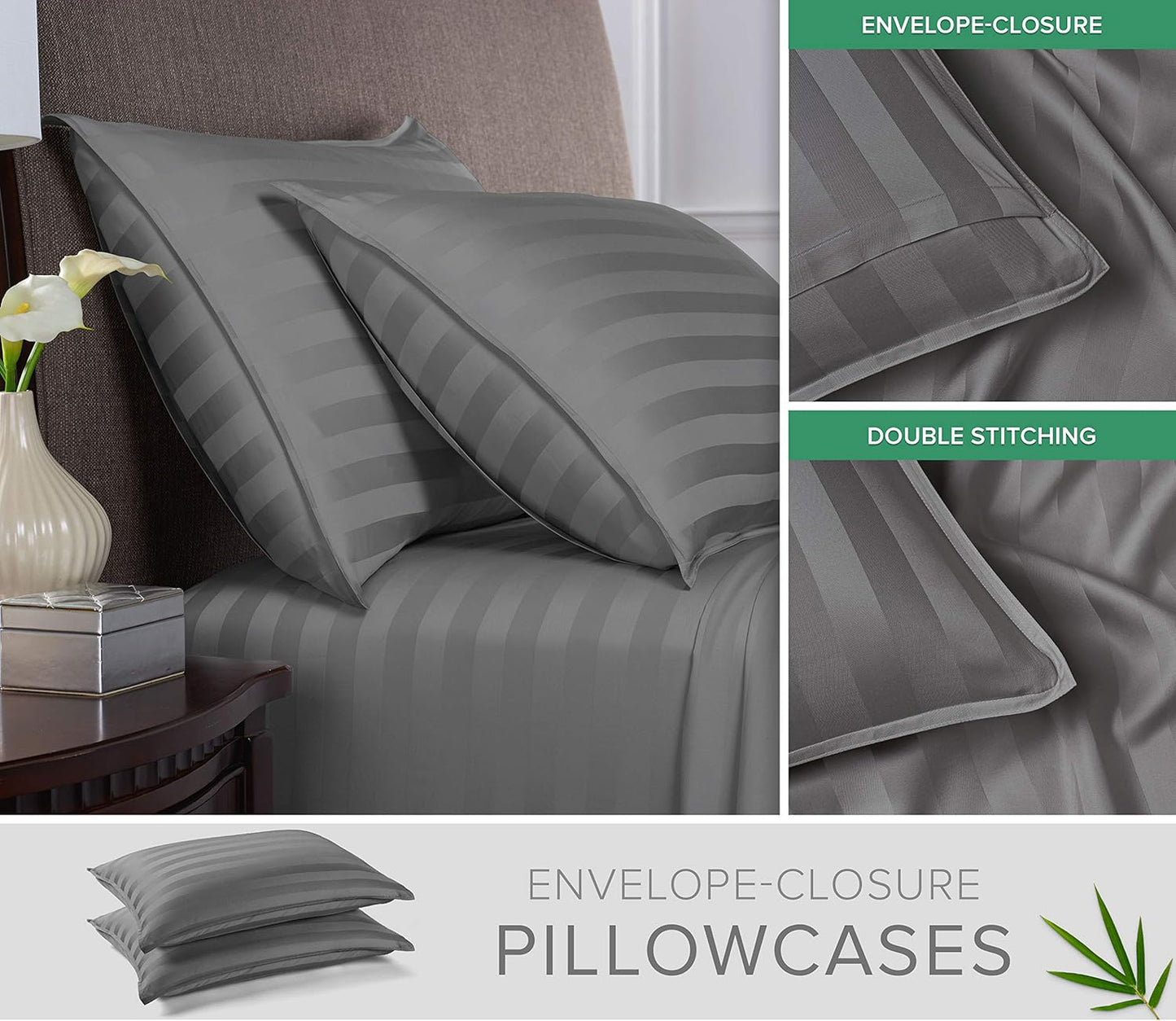 King Sheets by Pure Bamboo, Genuine 100% Organic Viscose Derived from Bamboo Bed Sheet Set, Luxuriously Soft & Cooling, Double Stitching, Lifetime Quality Promise (King, Jacquard Stone)