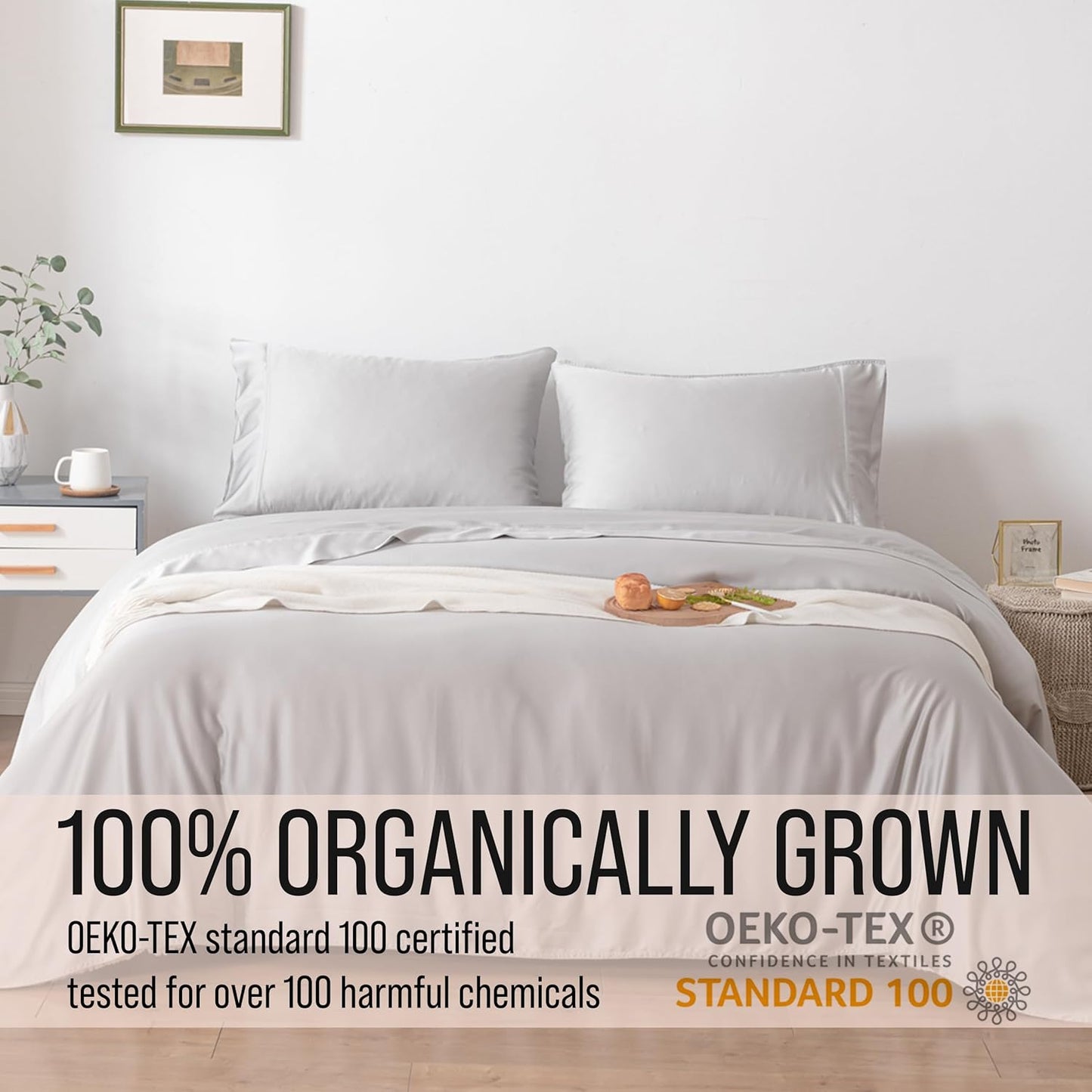 Bella Coterie Luxury Bamboo Viscose Split King Size Sheet Set | 2 Fitted Sheets for Sleep Number & Adjustable Beds | 100% Organically Grown | Cooling & Ultra Soft | 18” Deep Pocket [Grey Mist]