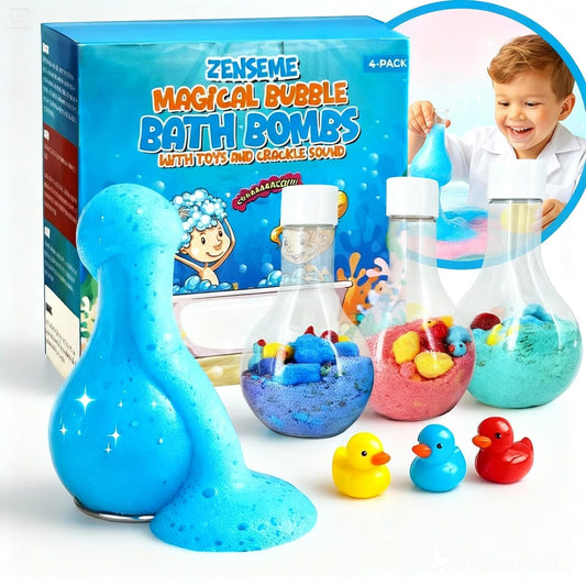 Bath Bombs for Boys with Mini Toy Ducks Inside – Kids Bath Bombs Powder - Bubble Bath for Kids – Bathtime Experiment Kit Mix - Blast of Foam & Colour Surprise – Gift Set of 4