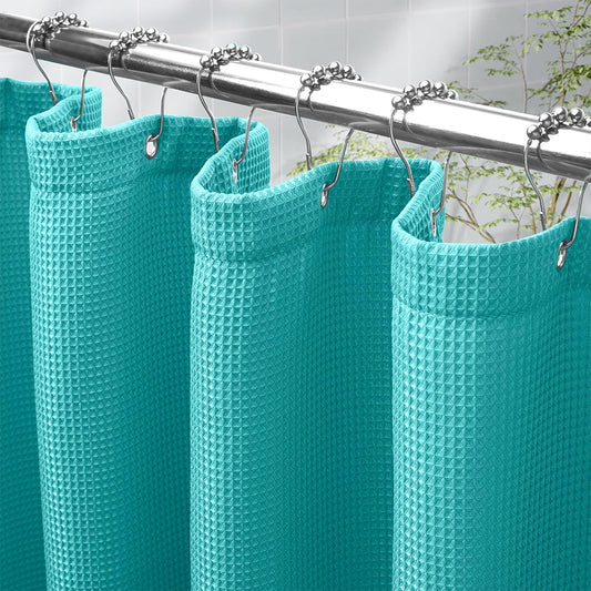 AmazerBath Teal Shower Curtain Waffle Textured, Turquoise Shower Curtains for Bathroom, Thick Fabric Heavy Duty 240GSM, Hotel Quality Bathroom Shower Curtains, Premium Polyester, 72 x 72 Inches