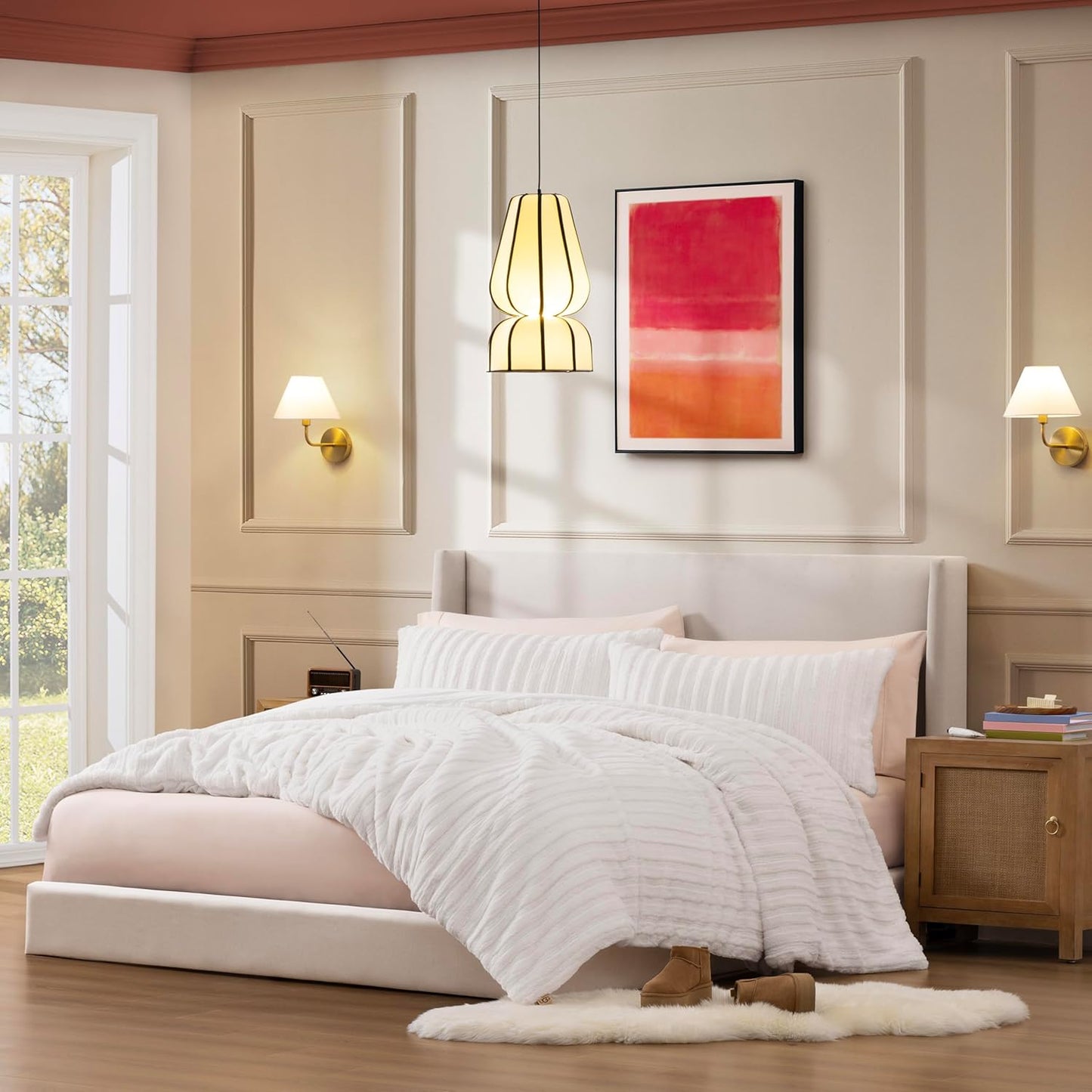 UGG King Comforter Set with 2 Pillow Shams Plush Faux Fur Bedding Soft Warm Down Alternative Comforter Washable Hypoallergenic Fluffy Blanket Set for Bedroom, California/King Size, White Snow (Kenzie)