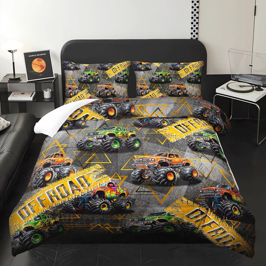 Full Size Monster Truck Comforter Sets for Boys，Monster Truck Full Size Bedding Sets Boys，with 1 Comforter with 2 Pillow Case，Kids Monster Truck Themed Bedroom Decor