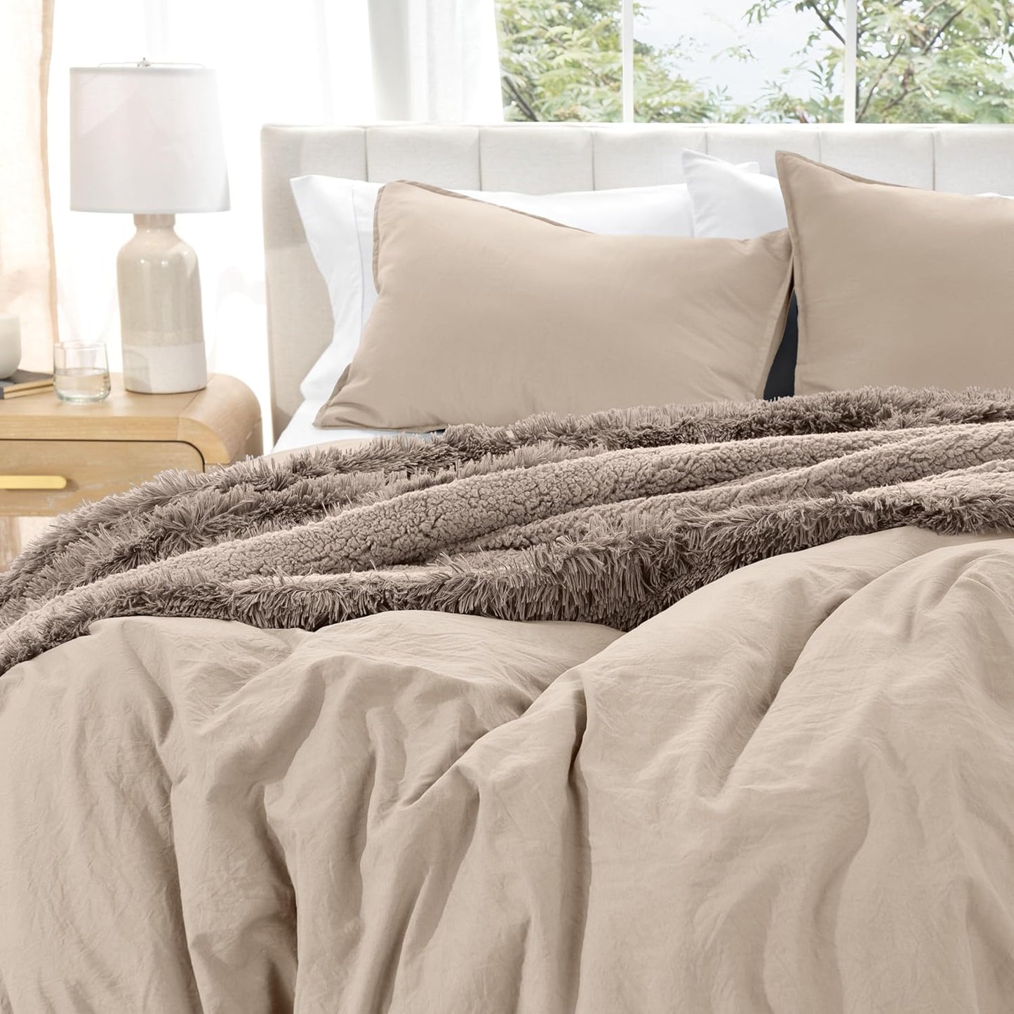 Bare Home Washed Duvet Cover - Oversized Queen - Premium 1800 Ultra-Soft Brushed Microfiber - Hypoallergenic, Easy Care, Stain Resistant (Oversized Queen, Sand-washed Pebble Beach)