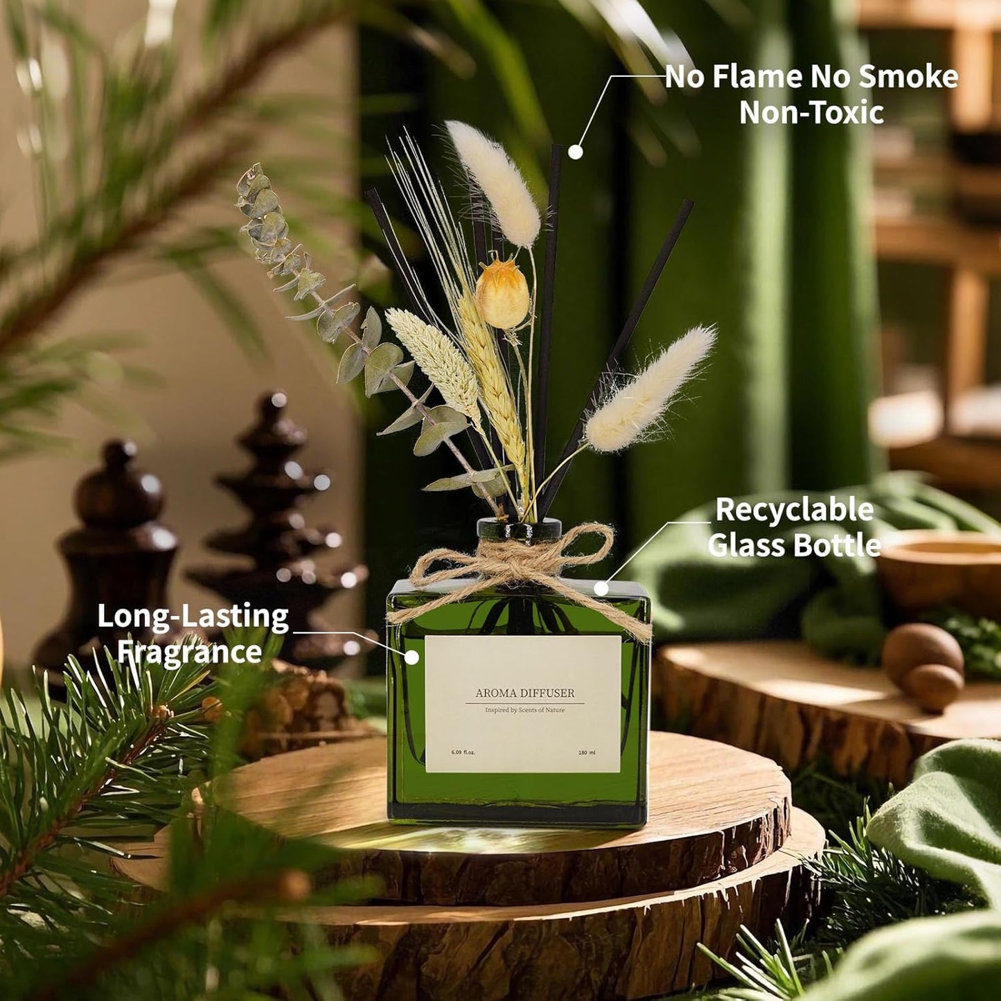Reed Diffuser, 6.09 oz Jasmine Lily Scent Diffuser with Sticks & Dried Flowers, 120 Days Long Lasting reed diffusers for home, Elegant fragrance for Bathroom Bedroom Office Decor, Air fresh