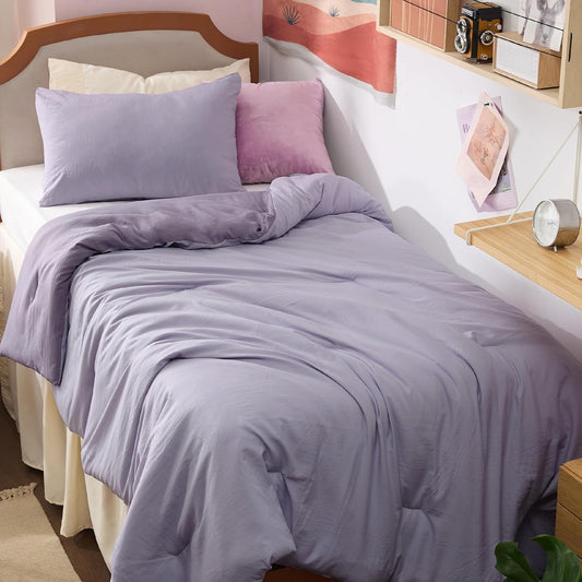 Bedsure Twin/Twin XL Comforter Set, Reversible Purple Soft Prewashed Bedding for All Seasons, 2 Pieces Warm Down Alternative Bed Set, 1 Lightweight Comforter (68"x88") and 1 Pillowcase