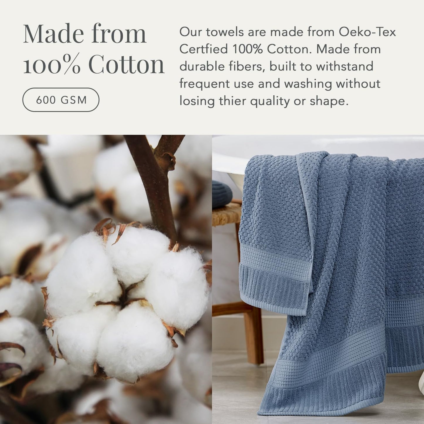 NY Loft 100% Cotton Towel Set 6 Piece | Super Soft & Absorbent Quick-Dry 2 Bath Towels 2 Hand Towels and 2 Washcloths |Textured and Durable Cotton | Trinity Collection (6 Piece Set, Flint Stone)