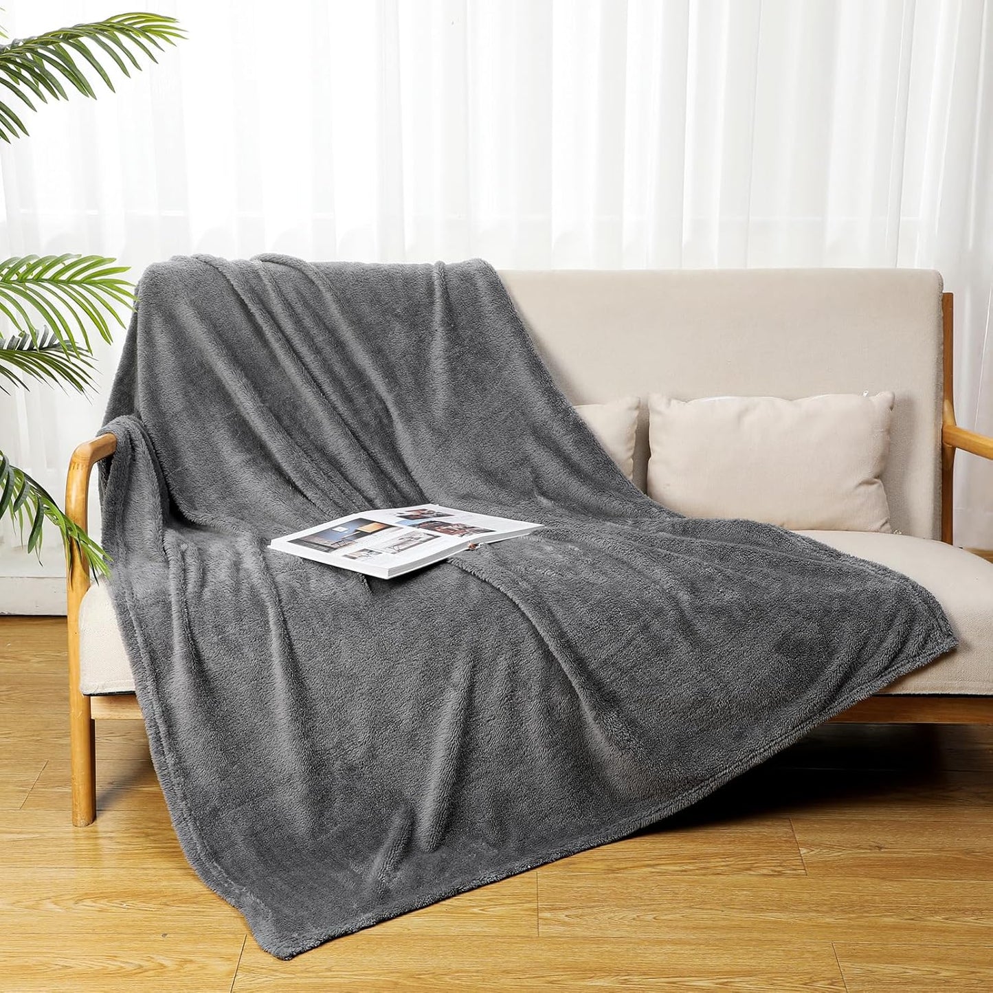 Tinideya 6 Pack Sherpa Fleece Throw Blankets Bulk 50"x 60" Soft Plush Wedding Throw Blankets for Couch Sofa Spa Sleepover Party Favor Supplies Travel Guest Room Home Decor (Gray)