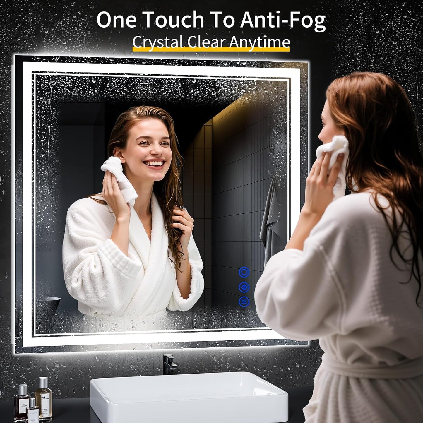 36"x36" LED Bathroom Mirror with Anti-Fog, Stepless Dimmable Lights, 3 Color Modes, Shatter-Proof Tempered Glass, Memory Function & Waterproof Design