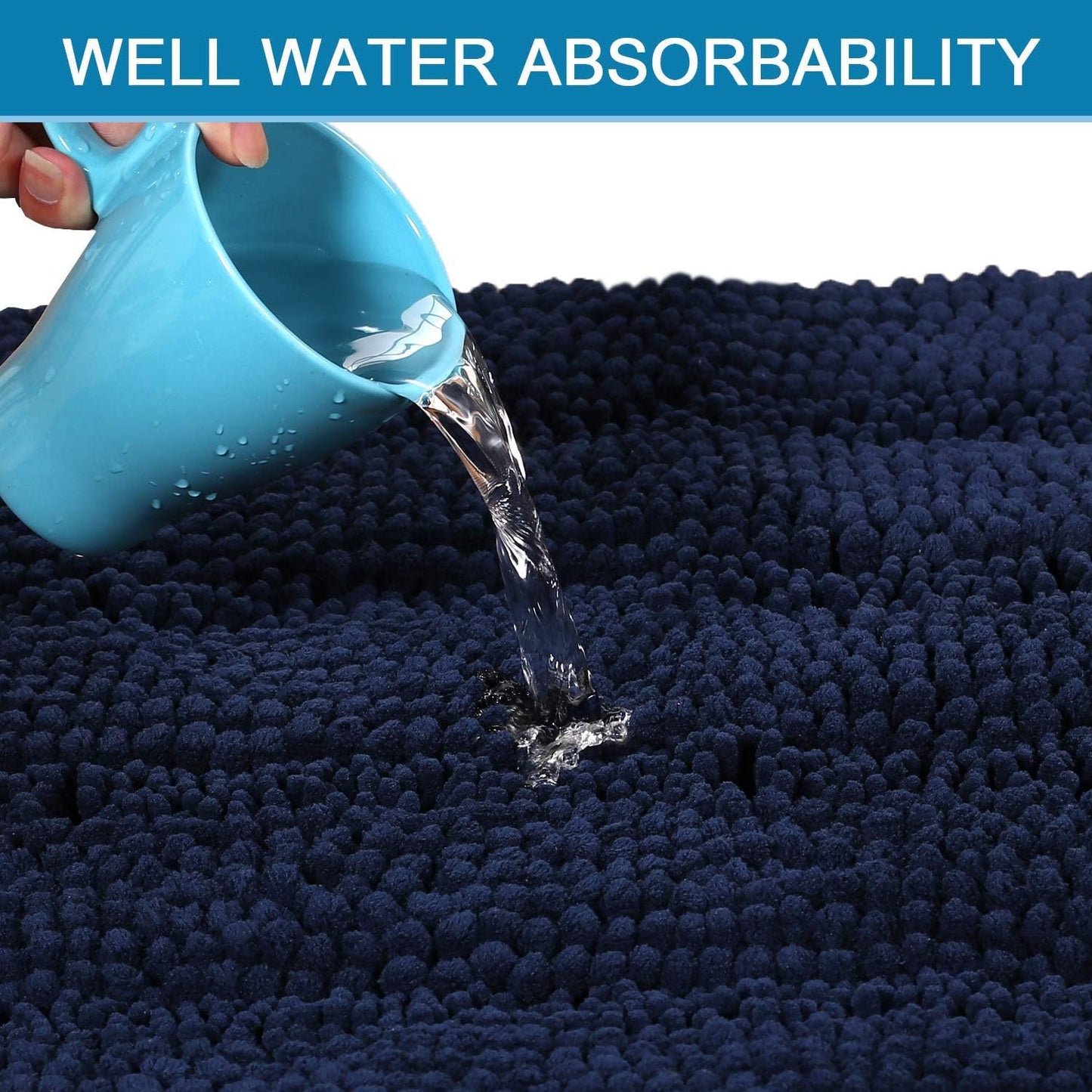 H.VERSAILTEX Bathroom Rugs Bath Rug Set 2 Piece Bathroom Contour Rug Toilet Mat Sets Non Slip Contour Bath Rug Ultra Thick Water Absorbent Striped Bath Mats Washable(36" x 24" Plus 20" x 24" U, Navy)