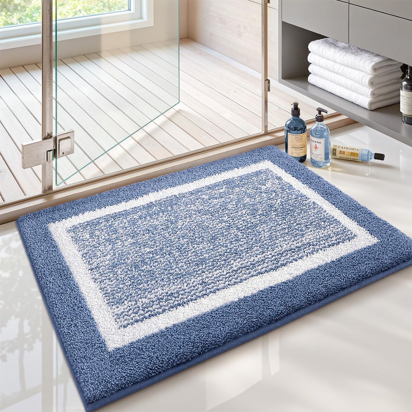 Color&Geometry Simple and Stylish Bathroom Runner Non Slip, 24"x43" Light Blue Bath Runner Rug, Absorbent, Soft, Washable, Microfiber Bath Mat Bathroom Carpet
