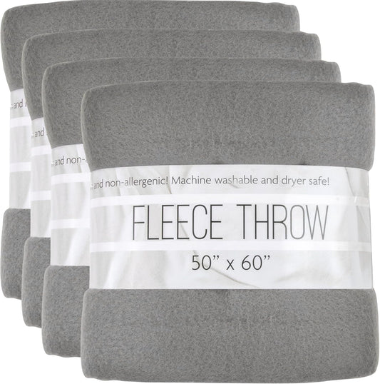 (24 Pack) Wholesale Bulk Fleece 50x60 Throw Blankets for Wedding Favors, Homeless Women, Men in Assorted Colors, 160 GSM