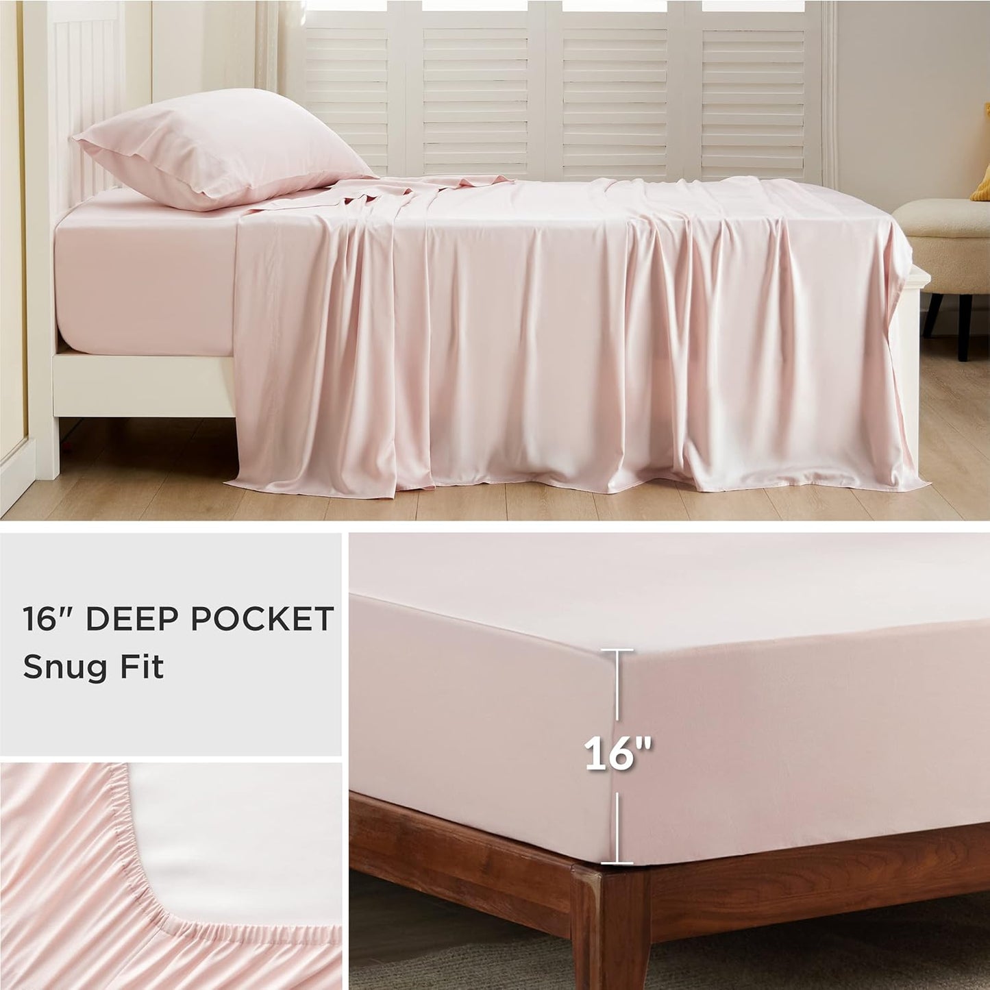 Bedsure Cooling Sheets Twin, Rayon Derived from Bamboo, Breathable & Soft Twin Sheets Set, Deep Pocket Up to 16 Inches, Hotel Luxury Silky Bedding for Hot Sleepers, Pink