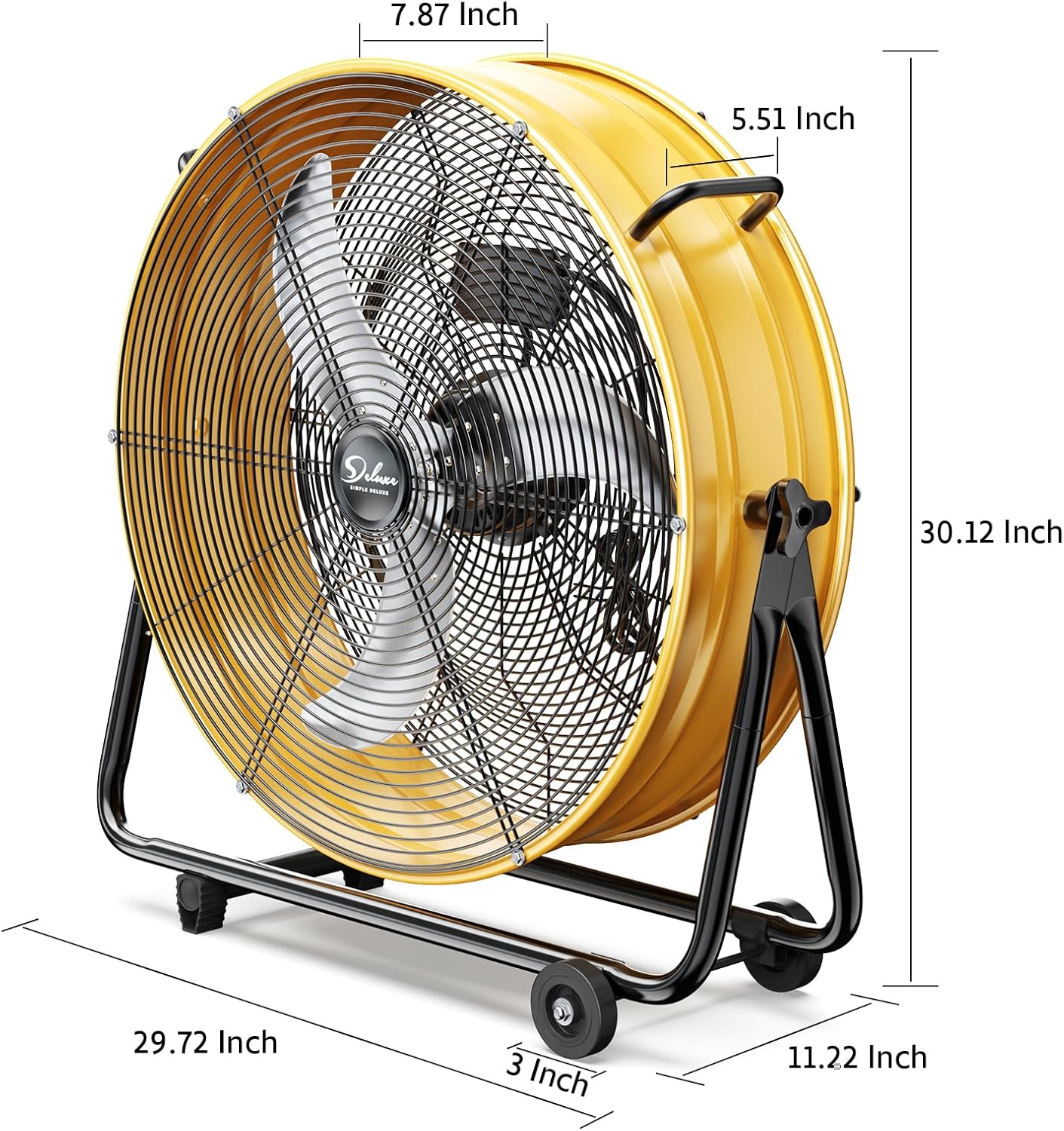 Simple Deluxe Drum Fan, Heavy Duty Metal 3-Speed Powerful Cooling 8600 CFM Max High Velocity Industrial Floor Fans for Warehouses, Workshops, Factories and Basements, 24 Inch