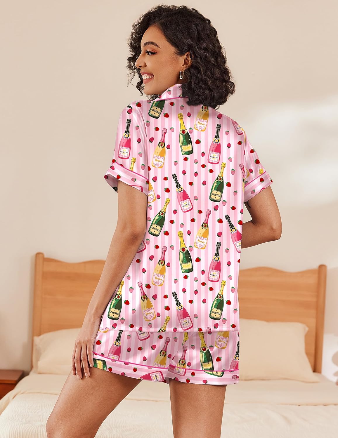 Ekouaer Pajamas for Women Set Silk Satin Pjs Shorts Sleepwear 2 Piece Loungewear S-XXL