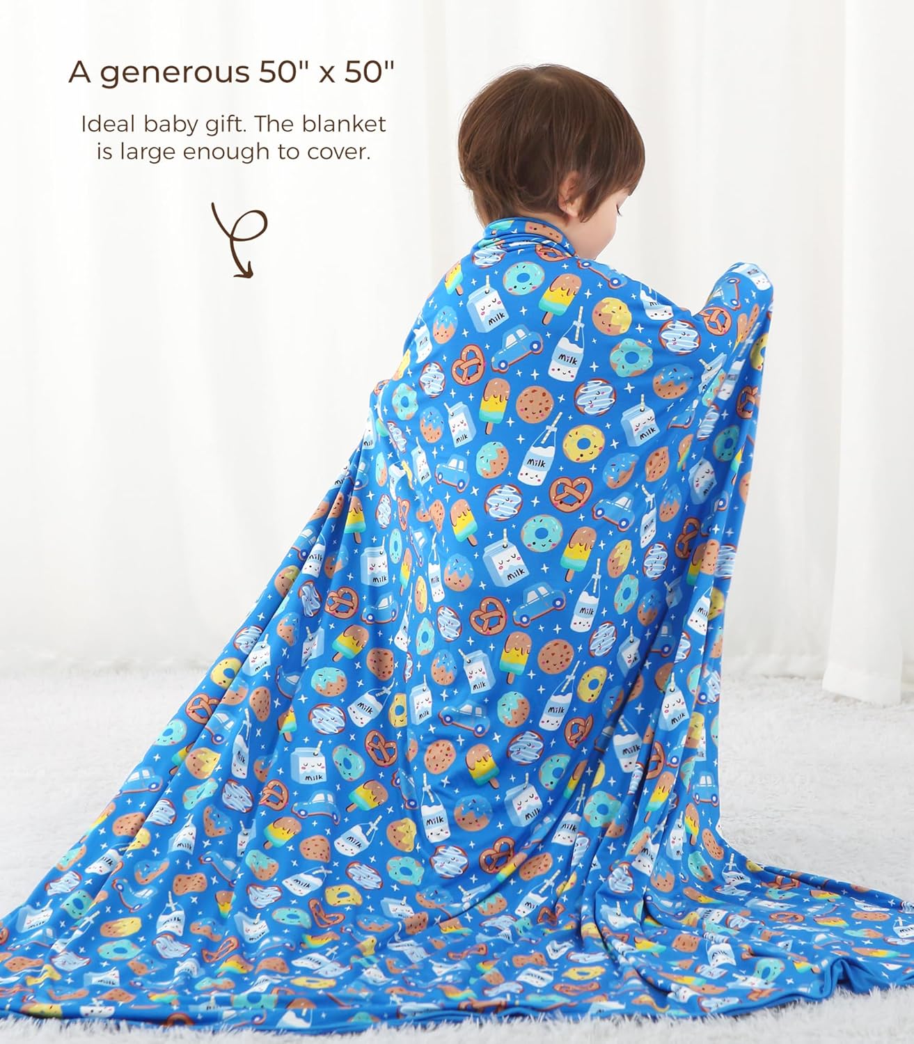 Premium Baby Blanket, Stretchy Quilt for Kid, Soft Crib Bedding for Newborn Baby and Toddler, Nursery Blanket for Boys and Girls, Viscose Made from Bamboo, 50'' x 50'' Cookies