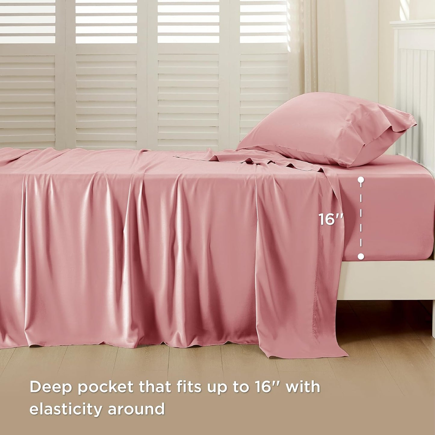 Bedsure Cooling Sheets Twin, Rayon Derived from Bamboo, Breathable & Soft Twin Sheets Set, Deep Pocket Up to 16 Inches, Hotel Luxury Silky Bedding for Hot Sleepers, Blush Pink