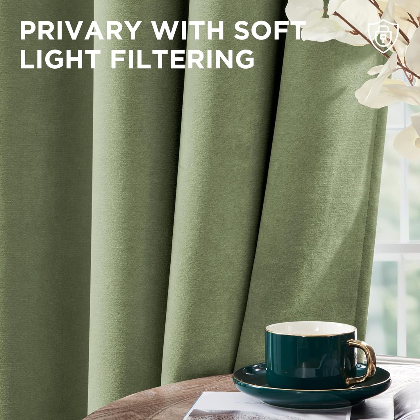 Joydeco Coconut Green Velvet Curtains 84 Inches 2 Panels, Luxury Thermal Insulated Soft Green Curtains for Bedroom & Living Room, Room Darkening Velvet Drapes, Rod Pocket (52W x 84L)
