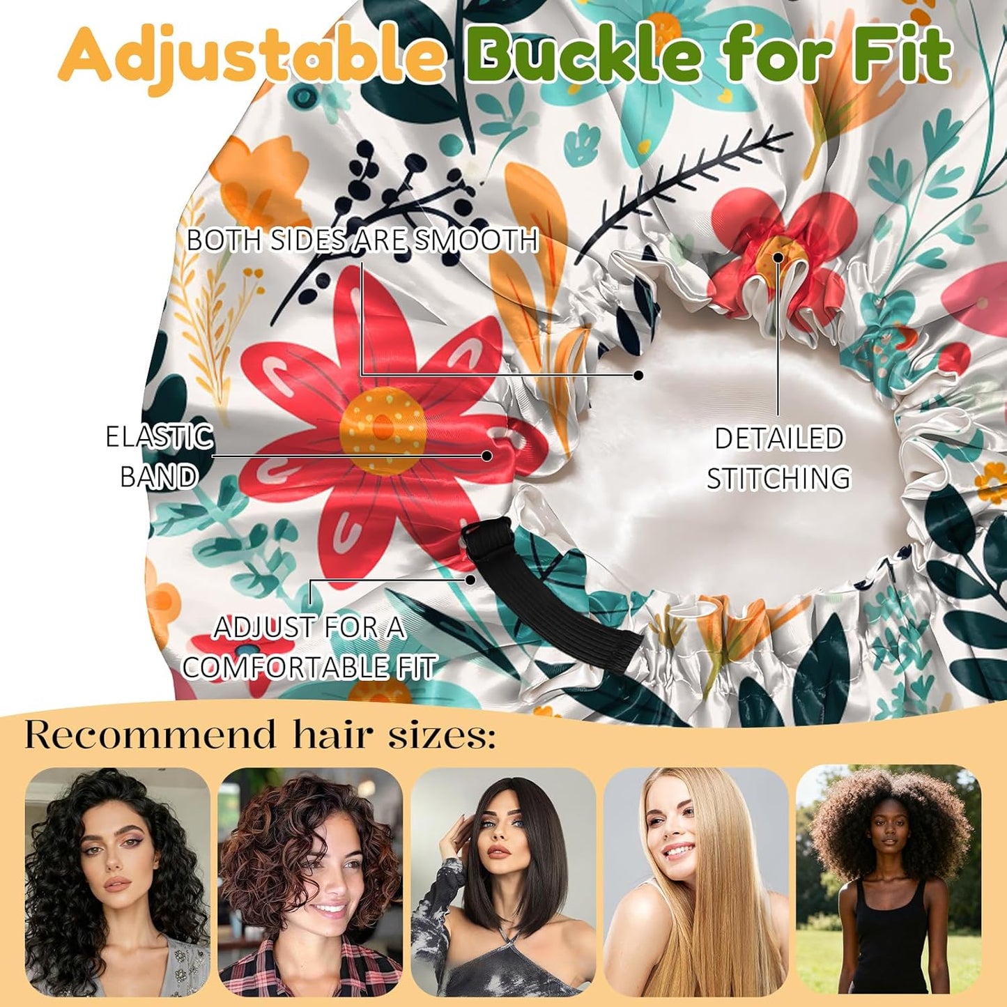 2 PCS Bonnets for Women Girls Satin Hair Bonnet Silk Adjustable Elastic Double Layer Hair Wrap Sleep Cap Comfort Cute-Flower