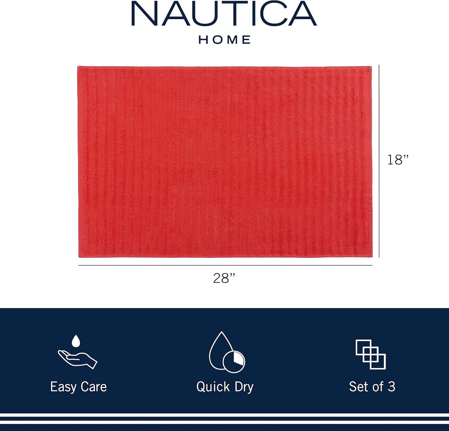 Nautica 100% Cotton Kitchen Towels Set of 3 | 18" X 28" Super Absorbent Reusable Cleaning Cloths, Tea Towels, Hand Towels for Drying Dishes | Red/Red Stripe Dish Towels for Kitchen Shops & Bars