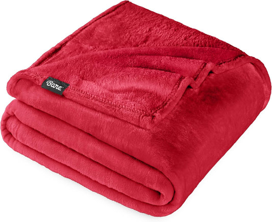 Bare Home Fleece Blanket - Full/Queen - Ultra-Soft Lightweight for Bed, Sofa, and Couch - Luxury Microplush - Cozy Warm Blanket (Full/Queen, Red)