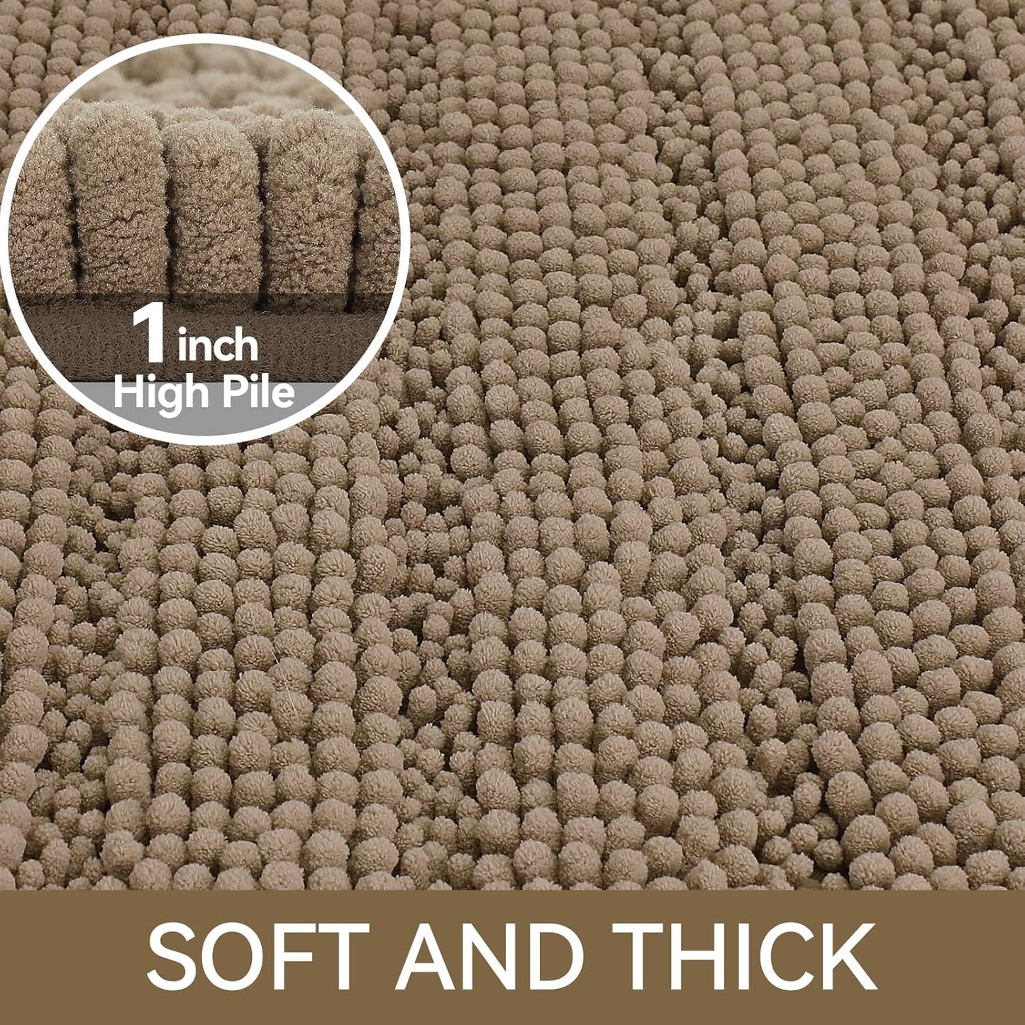 Bcoimo 36"×24" Chenille Bath Mat – Non-Slip with Backing Bath Rug Ultra-Absorbent and Machine Washable Bathroom Mat Quick-Dry Design. Ideal for Bathroom and Tub Areas