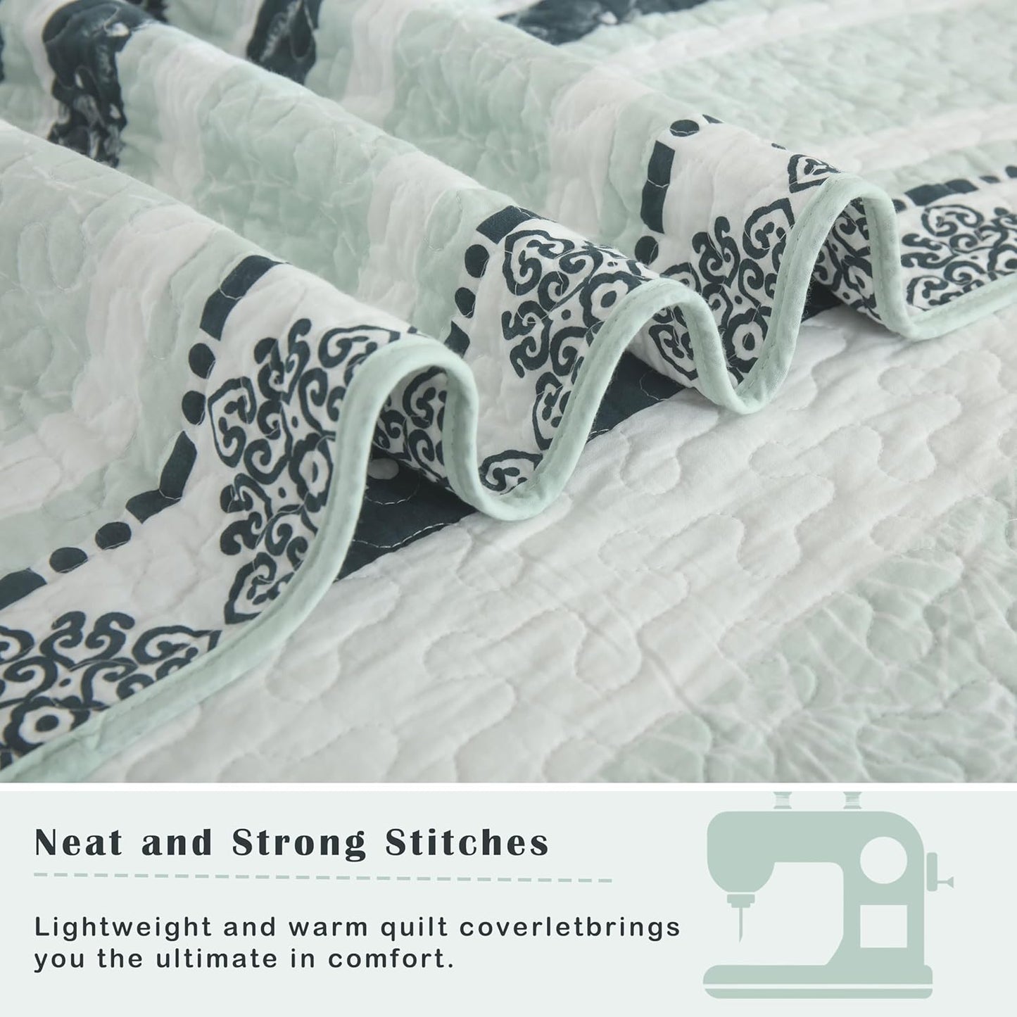 Green Queen Comforter Set, Cotton Quilt, Green Bedding Comforter Sets, Striped Pattern Queen Bedspread, Lightweight Reversible Coverlet All Season