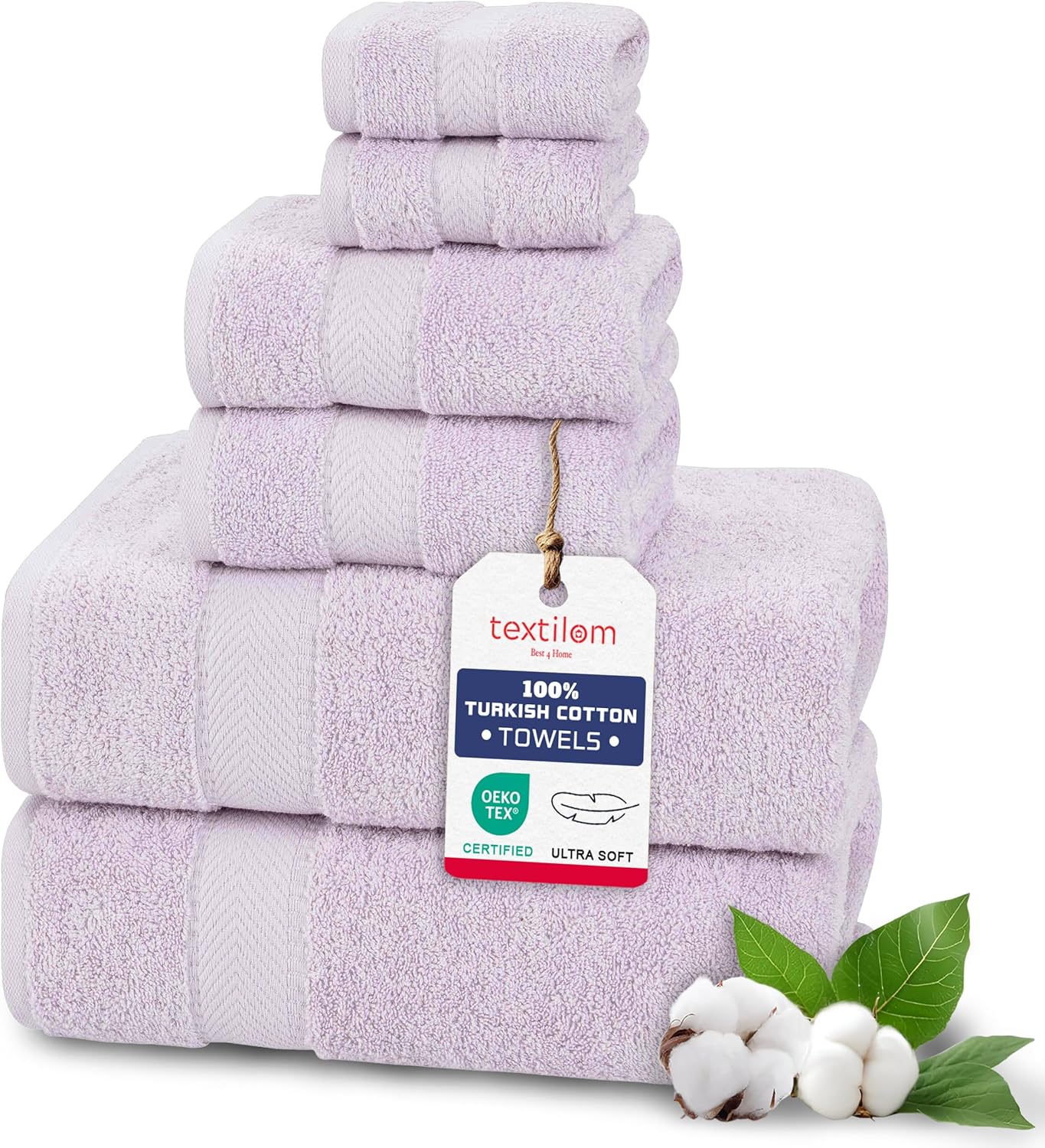 TEXTILOM 6 Pcs Bath Towel Set – Hotel and Spa Quality & Soft & Absorbent & Quick Dry Bath Towels for Bathroom –100% Turkish Cotton Bathroom Towels Set (2 Bath Towels,2 Hand Towels,2 Washcloths)-Lilac